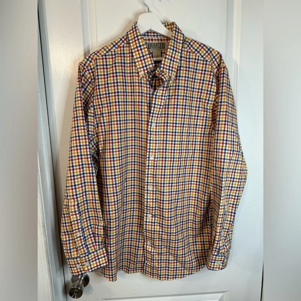 Duluth Trading Company Mens Multicolor Plaid Wrinklefighter Long Sleeve Shirt
